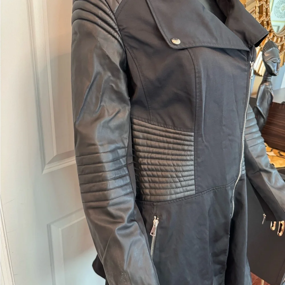 bebe Black Leather Long Jacket - Picture 2 of 6